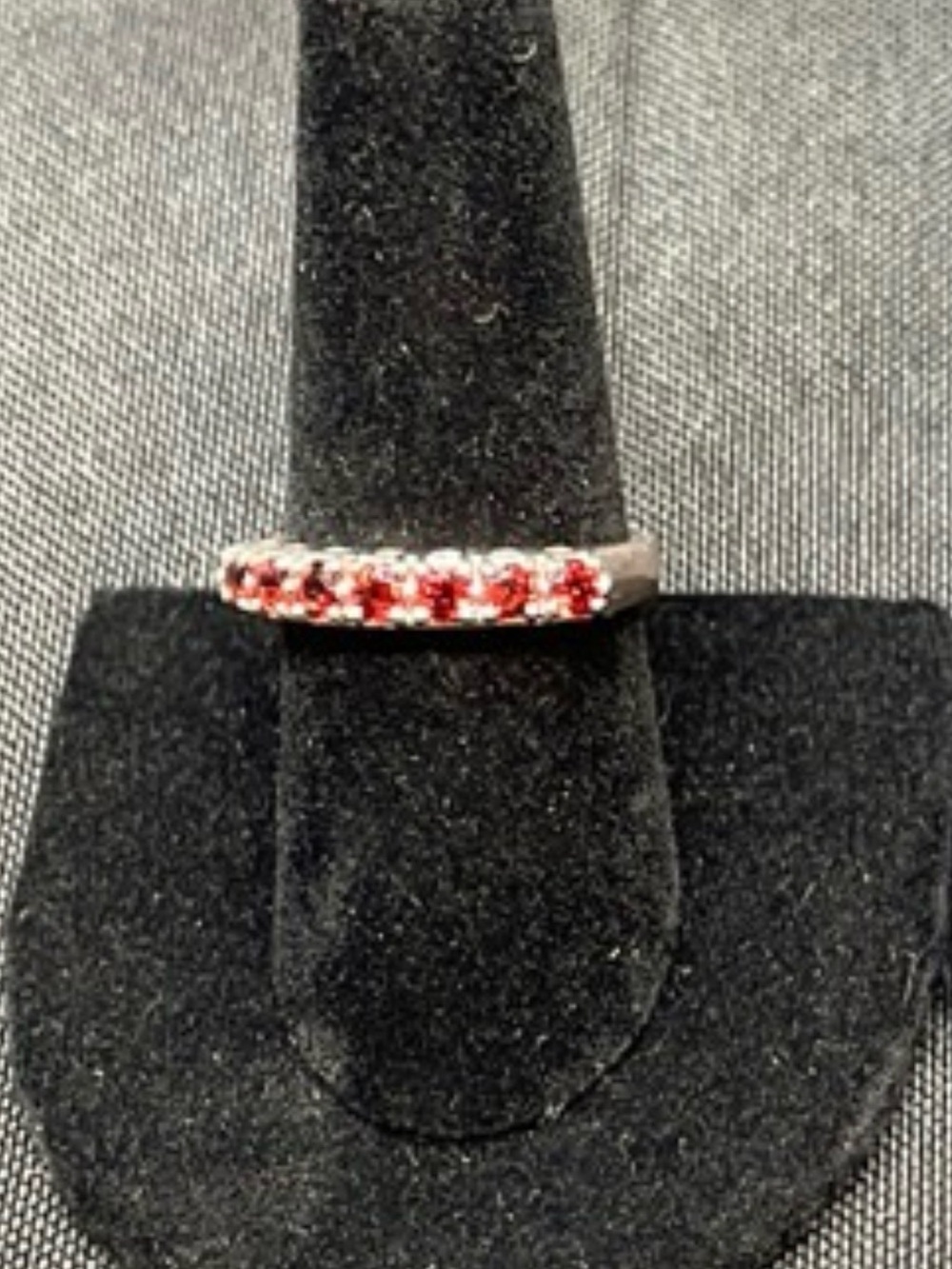 Sterling Silver Red Garnet Half Eternity Band Ring Size 9